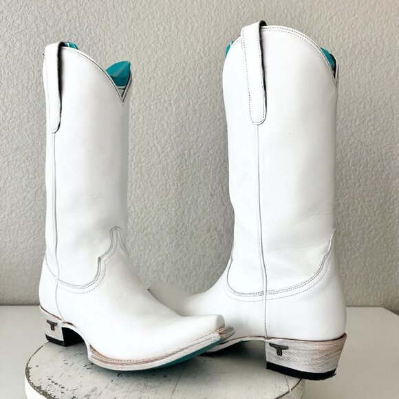 Lane EMMA JANE Womens Cowboy Boots 9.5 Matte White Western Cowgirl Mid Calf Tall - Picture 1 of 14